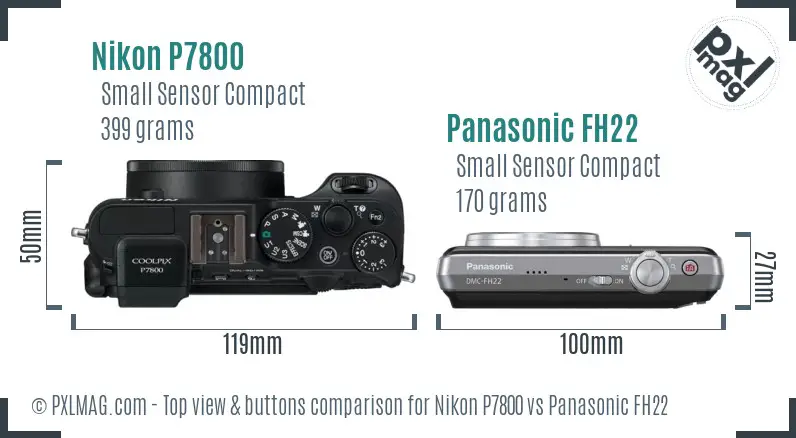 Nikon P7800 vs Panasonic FH22 top view buttons comparison