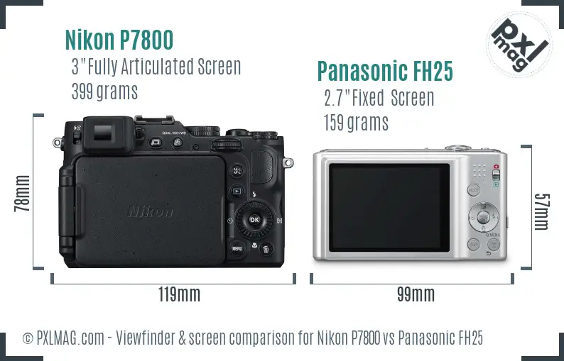 Nikon P7800 vs Panasonic FH25 Screen and Viewfinder comparison