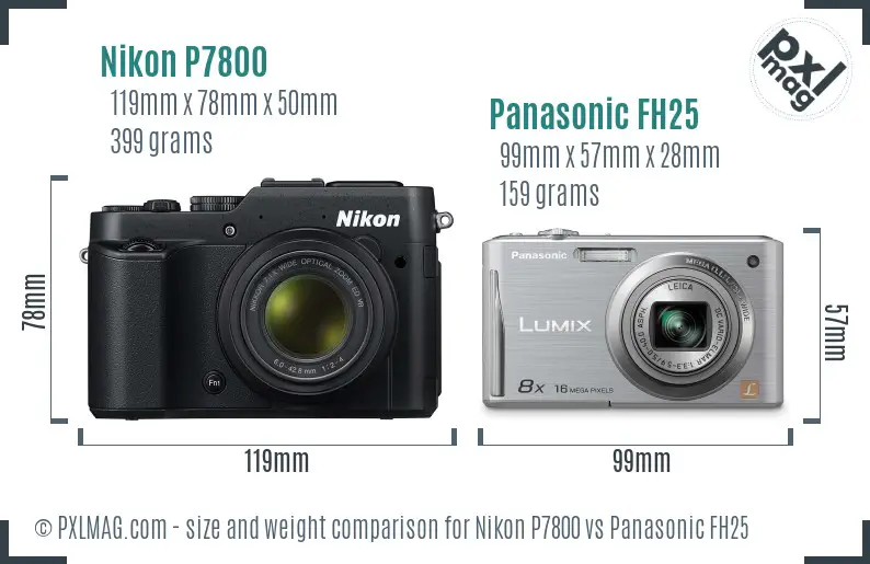 Nikon P7800 vs Panasonic FH25 size comparison