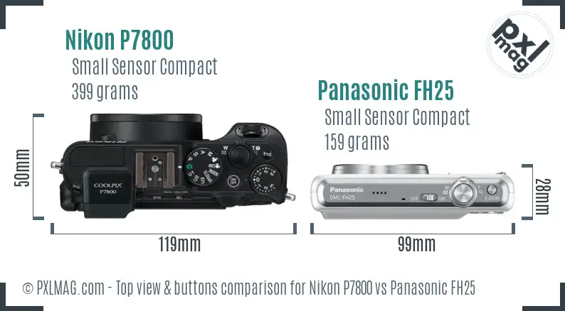 Nikon P7800 vs Panasonic FH25 top view buttons comparison