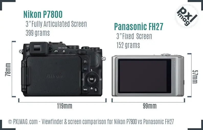 Nikon P7800 vs Panasonic FH27 Screen and Viewfinder comparison