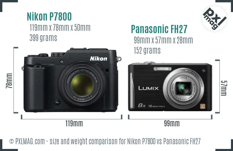 Nikon P7800 vs Panasonic FH27 size comparison