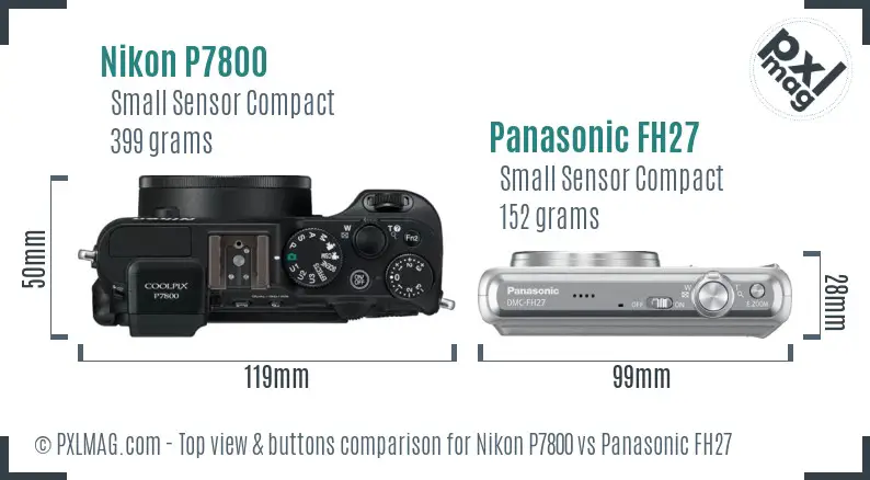 Nikon P7800 vs Panasonic FH27 top view buttons comparison
