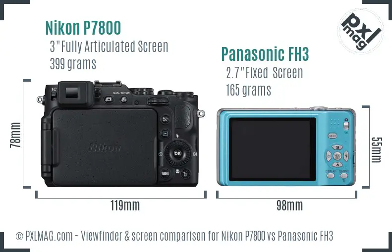 Nikon P7800 vs Panasonic FH3 Screen and Viewfinder comparison
