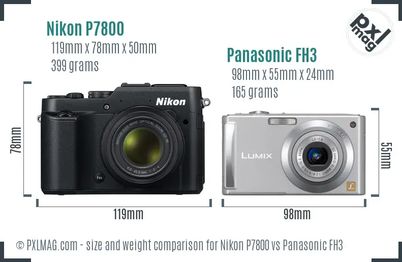Nikon P7800 vs Panasonic FH3 size comparison