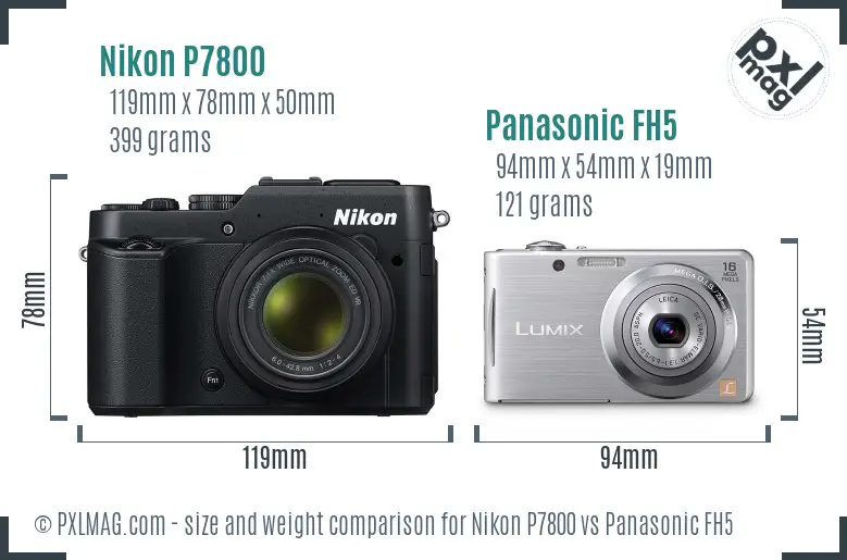 Nikon P7800 vs Panasonic FH5 size comparison