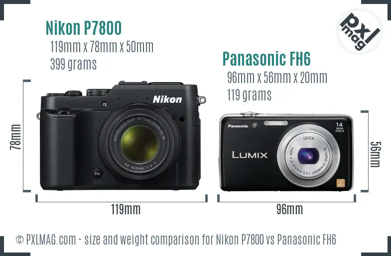 Nikon P7800 vs Panasonic FH6 size comparison