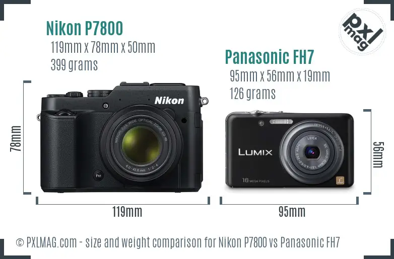 Nikon P7800 vs Panasonic FH7 size comparison