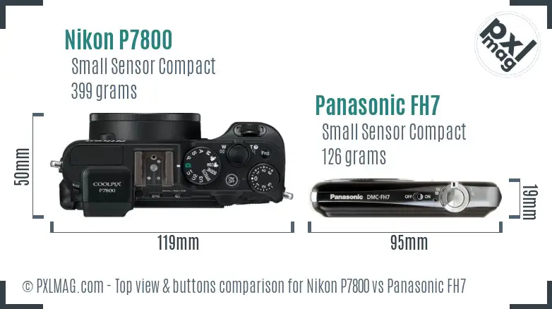 Nikon P7800 vs Panasonic FH7 top view buttons comparison