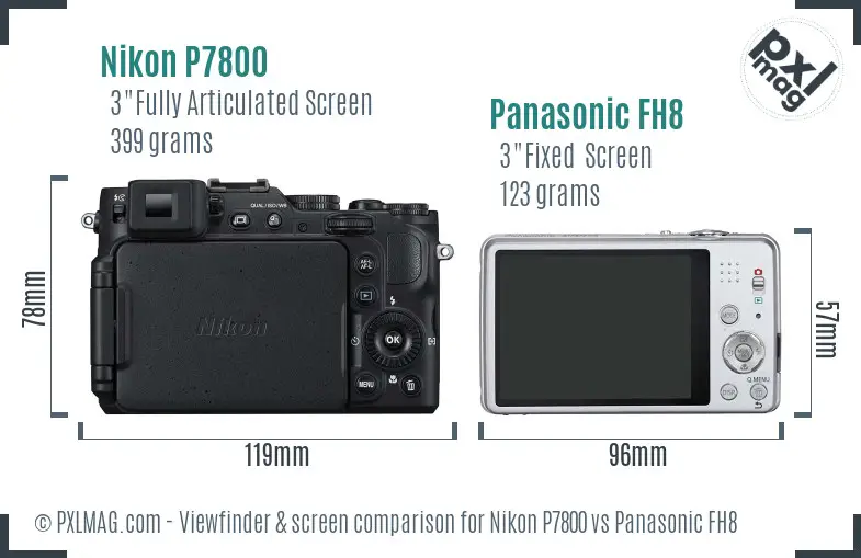 Nikon P7800 vs Panasonic FH8 Screen and Viewfinder comparison
