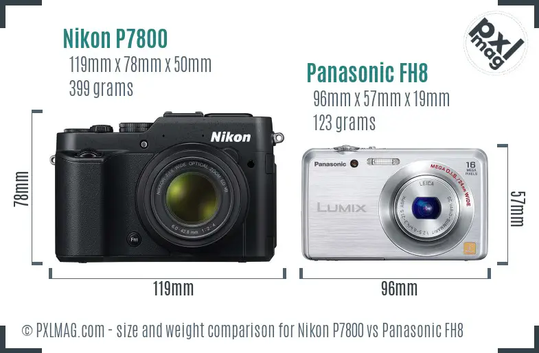 Nikon P7800 vs Panasonic FH8 size comparison