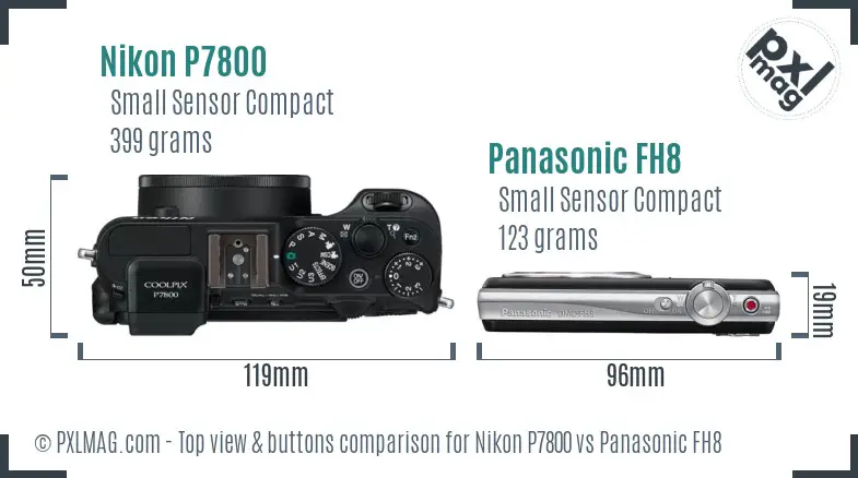 Nikon P7800 vs Panasonic FH8 top view buttons comparison