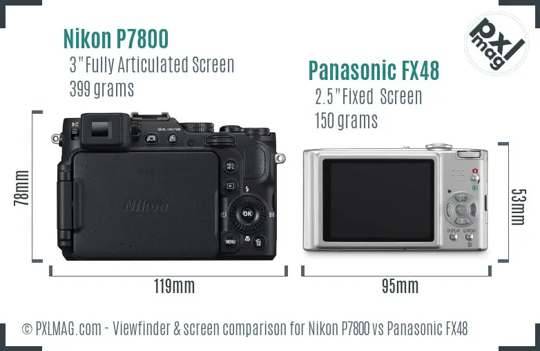 Nikon P7800 vs Panasonic FX48 Screen and Viewfinder comparison