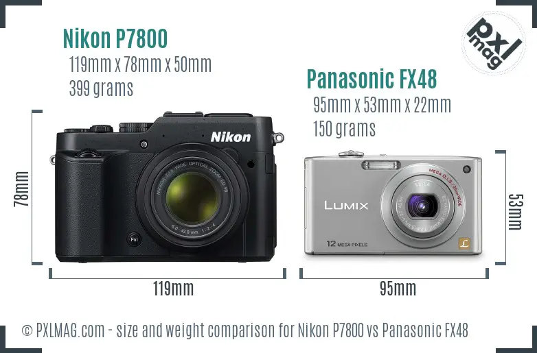 Nikon P7800 vs Panasonic FX48 size comparison