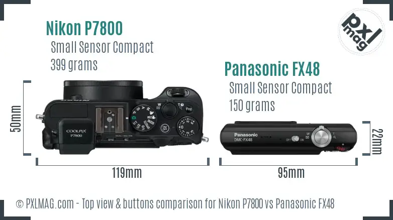 Nikon P7800 vs Panasonic FX48 top view buttons comparison