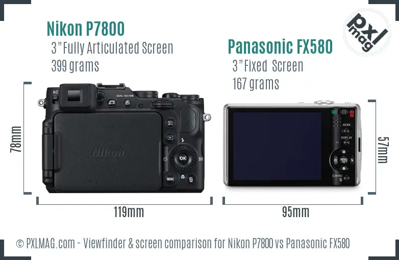 Nikon P7800 vs Panasonic FX580 Screen and Viewfinder comparison