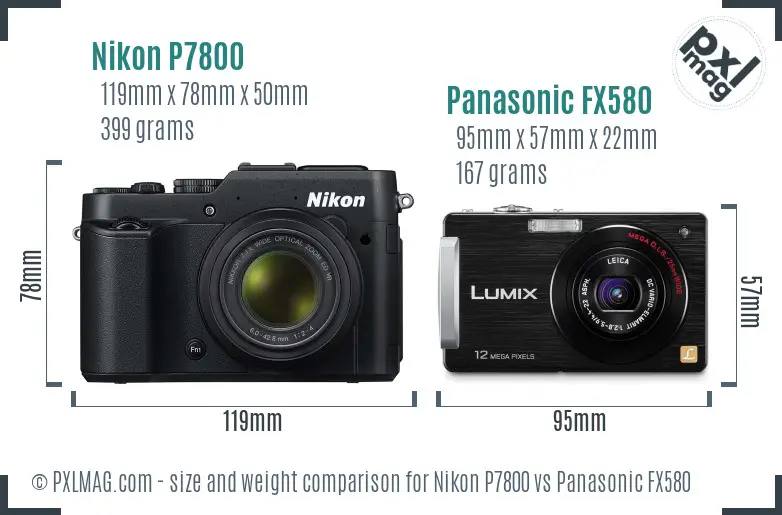Nikon P7800 vs Panasonic FX580 size comparison