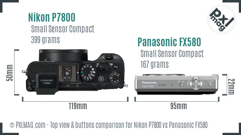 Nikon P7800 vs Panasonic FX580 top view buttons comparison