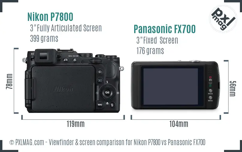 Nikon P7800 vs Panasonic FX700 Screen and Viewfinder comparison