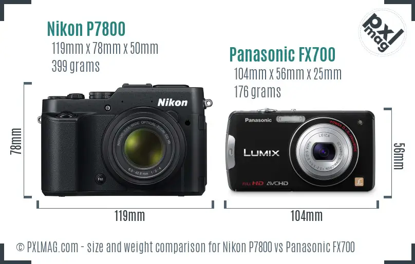 Nikon P7800 vs Panasonic FX700 size comparison