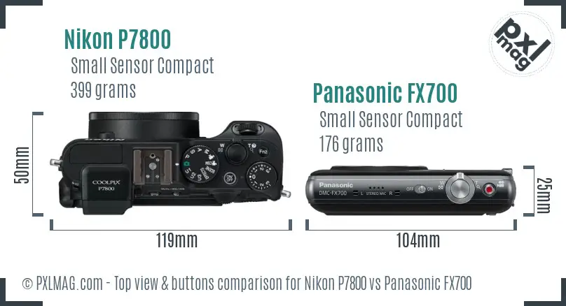 Nikon P7800 vs Panasonic FX700 top view buttons comparison