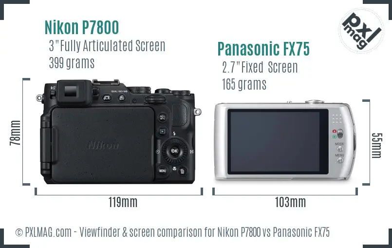 Nikon P7800 vs Panasonic FX75 Screen and Viewfinder comparison
