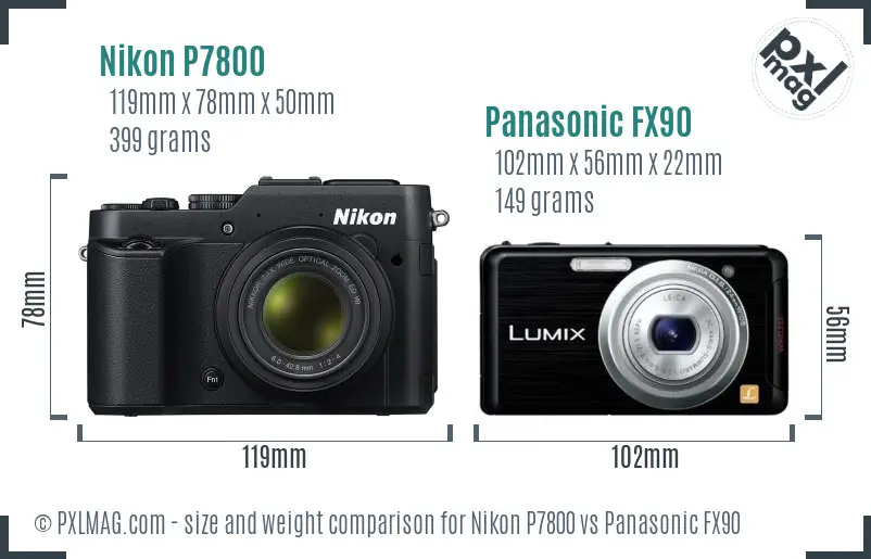 Nikon P7800 vs Panasonic FX90 size comparison