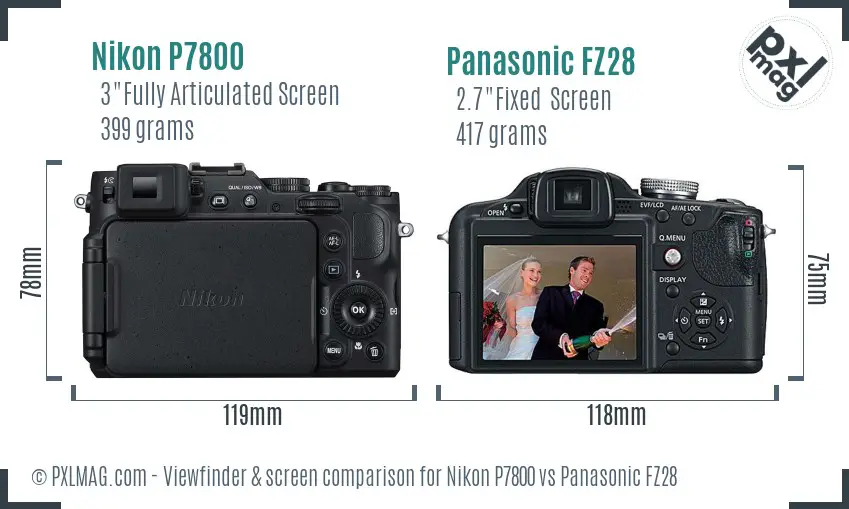 Nikon P7800 vs Panasonic FZ28 Screen and Viewfinder comparison Nikon P7800 vs Panasonic FZ28 Screen and Viewfinder comparison