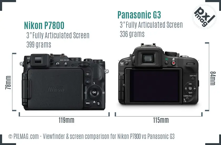 Nikon P7800 vs Panasonic G3 Screen and Viewfinder comparison
