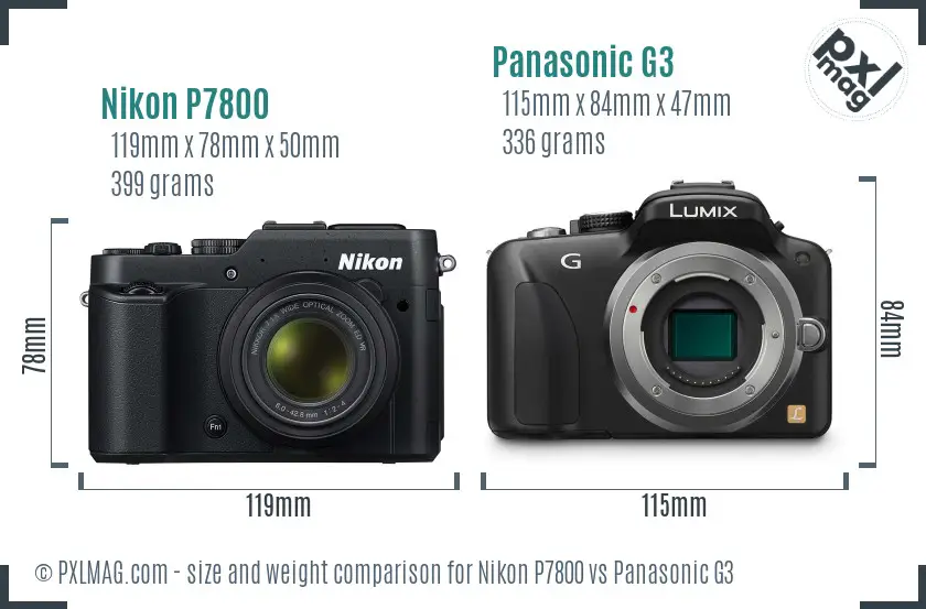 Nikon P7800 vs Panasonic G3 size comparison