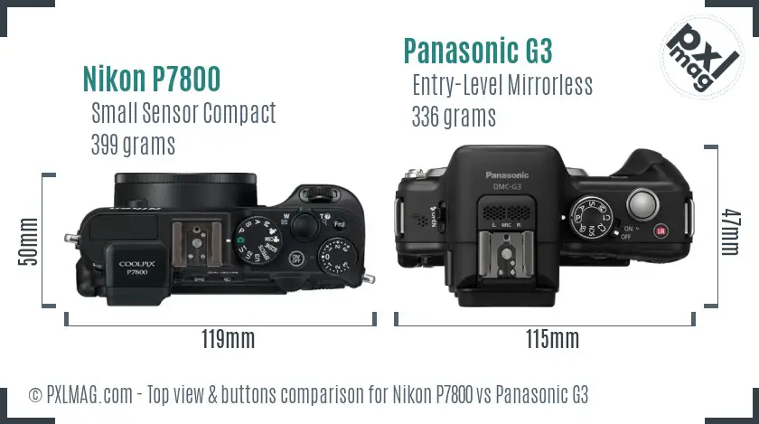 Nikon P7800 vs Panasonic G3 top view buttons comparison