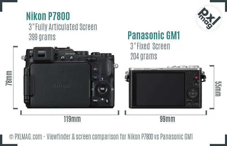 Nikon P7800 vs Panasonic GM1 Screen and Viewfinder comparison