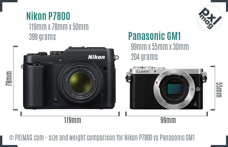 Nikon P7800 vs Panasonic GM1 size comparison