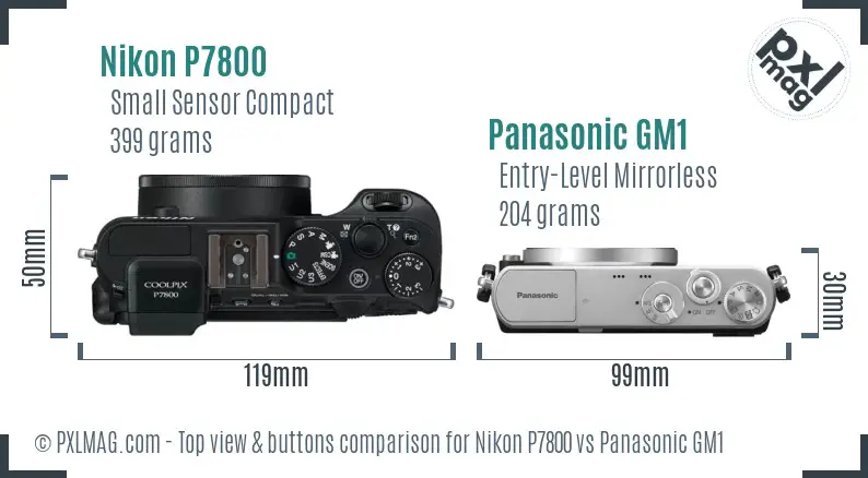 Nikon P7800 vs Panasonic GM1 top view buttons comparison