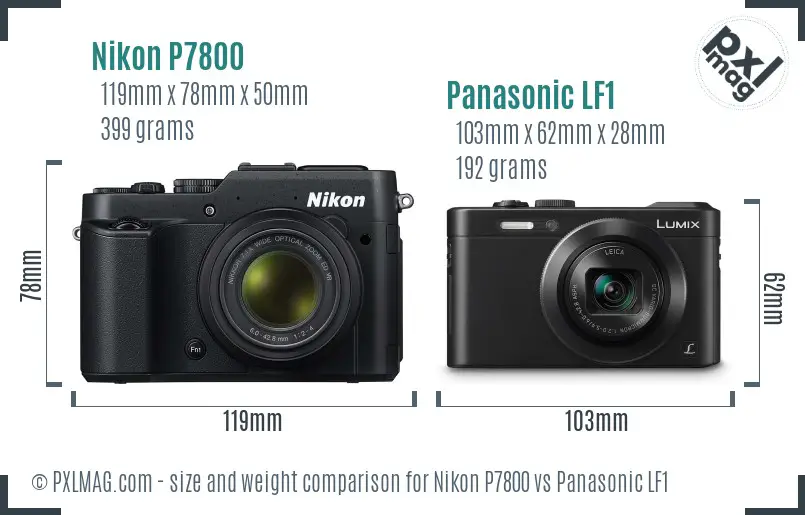 Nikon P7800 vs Panasonic LF1 size comparison
