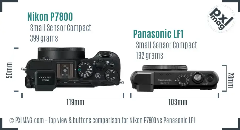 Nikon P7800 vs Panasonic LF1 top view buttons comparison