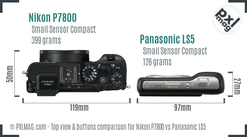 Nikon P7800 vs Panasonic LS5 top view buttons comparison