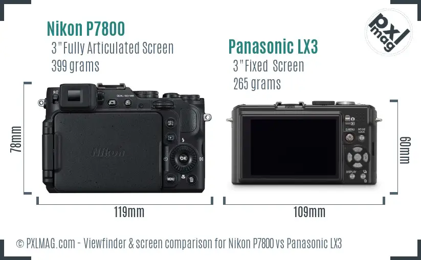 Nikon P7800 vs Panasonic LX3 Screen and Viewfinder comparison