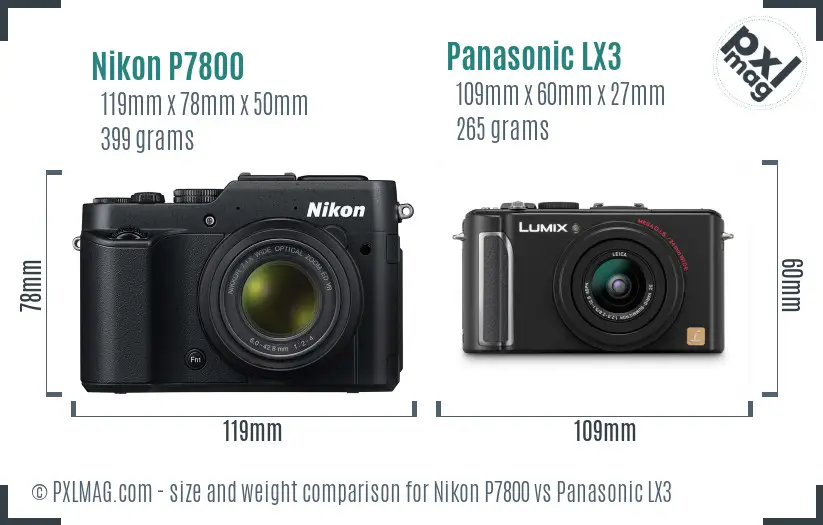 Nikon P7800 vs Panasonic LX3 size comparison