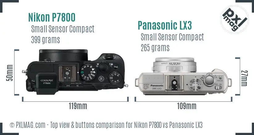 Nikon P7800 vs Panasonic LX3 top view buttons comparison