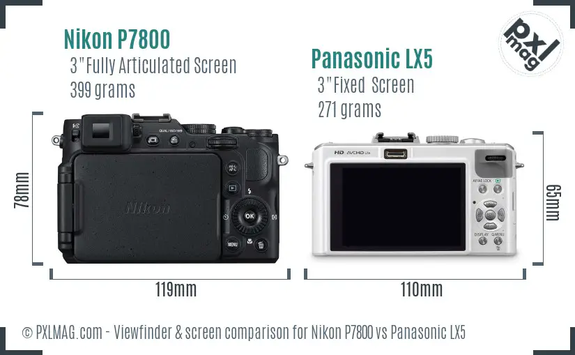 Nikon P7800 vs Panasonic LX5 Screen and Viewfinder comparison