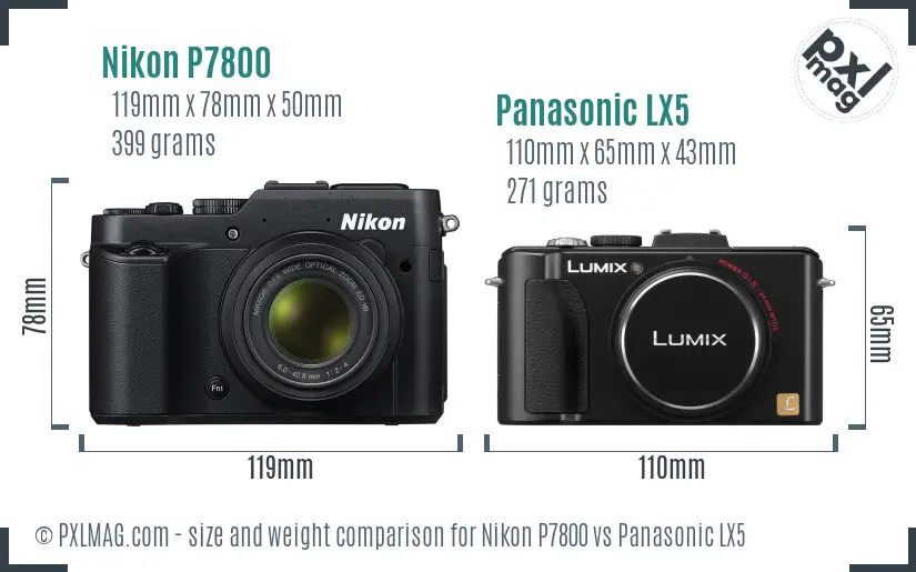 Nikon P7800 vs Panasonic LX5 size comparison