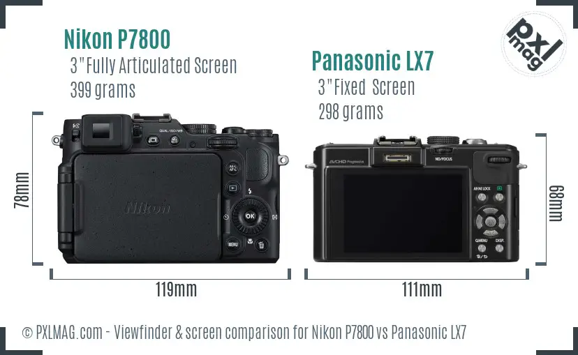 Nikon P7800 vs Panasonic LX7 Screen and Viewfinder comparison