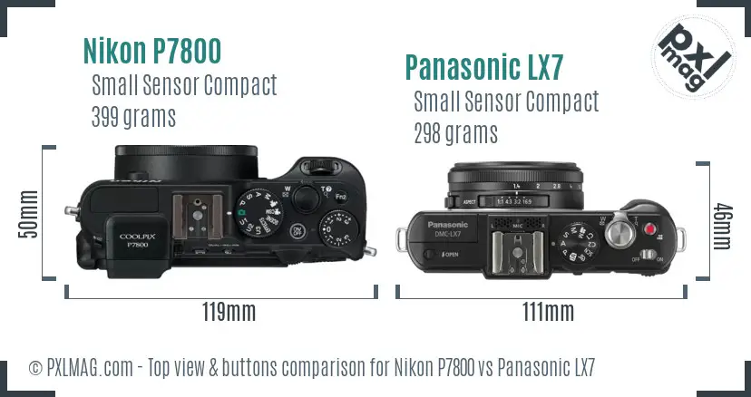 Nikon P7800 vs Panasonic LX7 top view buttons comparison