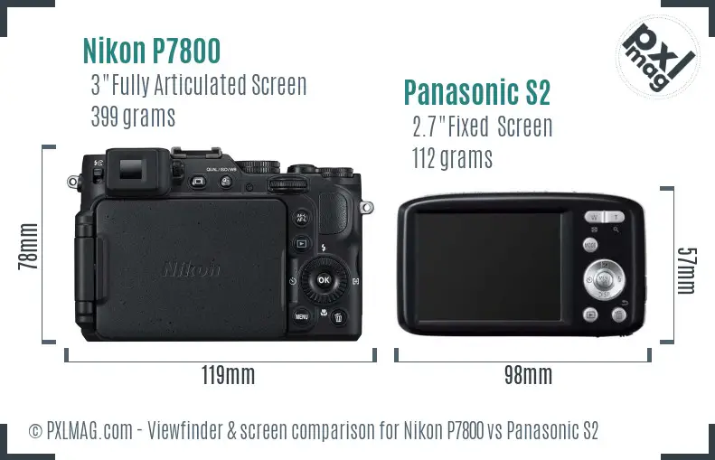 Nikon P7800 vs Panasonic S2 Screen and Viewfinder comparison