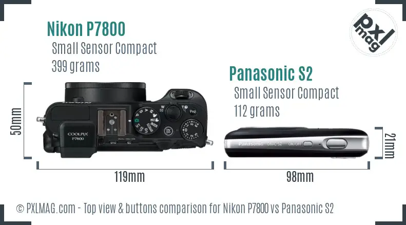 Nikon P7800 vs Panasonic S2 top view buttons comparison