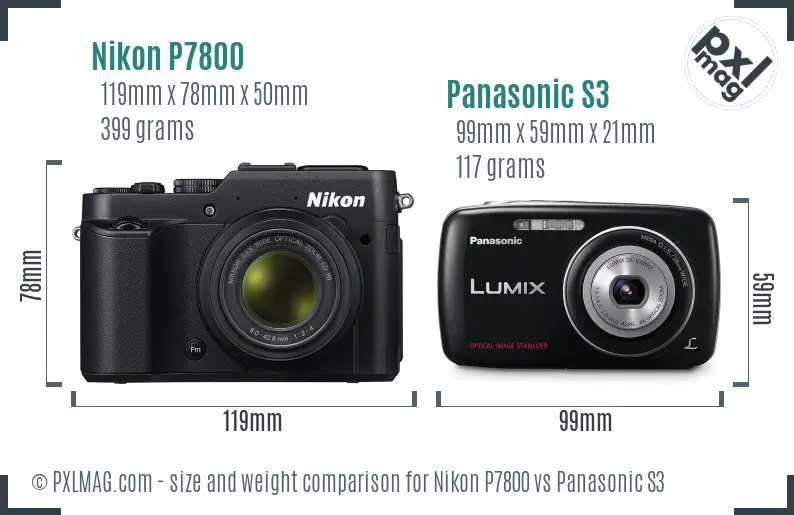 Nikon P7800 vs Panasonic S3 size comparison