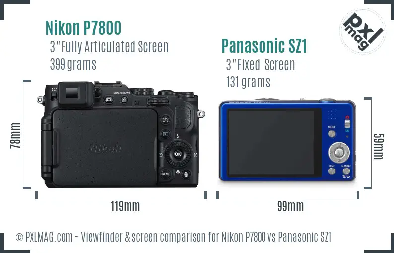 Nikon P7800 vs Panasonic SZ1 Screen and Viewfinder comparison