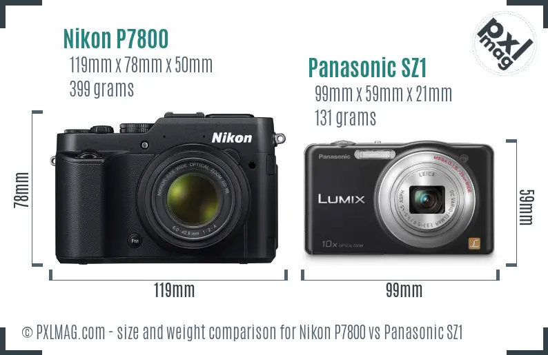 Nikon P7800 vs Panasonic SZ1 size comparison