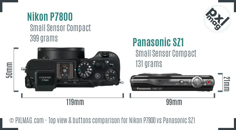 Nikon P7800 vs Panasonic SZ1 top view buttons comparison